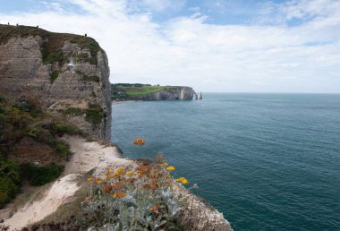 Tretat kayalıklarının güzel manzarası, Normandiya. Fransa