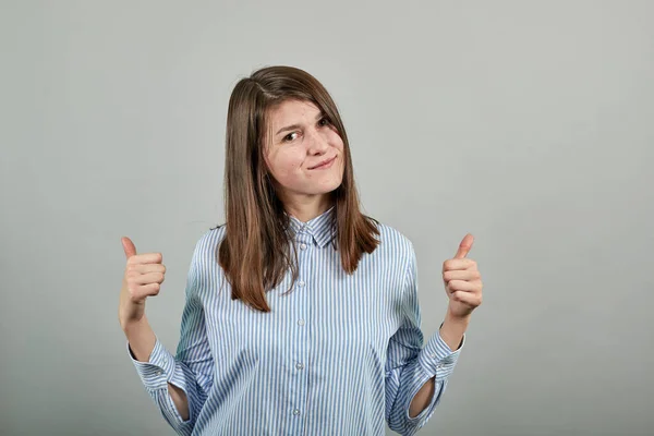 stock image Showing thumbs up, like sign Positive something good happened finger gesture