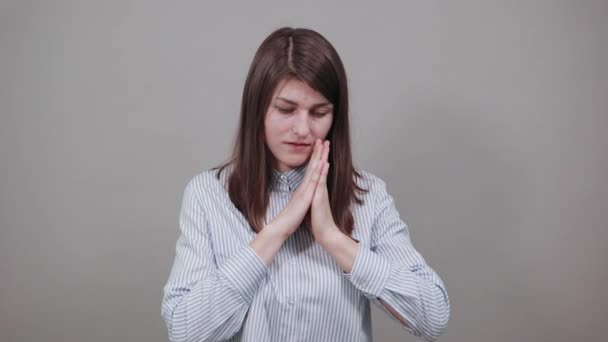 Folded hands together praying asking God help ask implore wish upwards Jesus — Stock Video