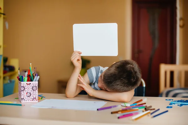 Ragazzo Età Scolare Compiti Casa Formazione Scuola — Foto Stock