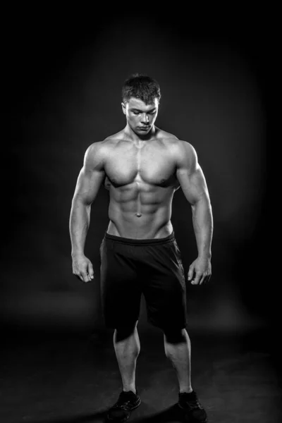 Sexy Young Athlete Posing Black Background Studio Fitness Bodybuilding Black — Stock Photo, Image