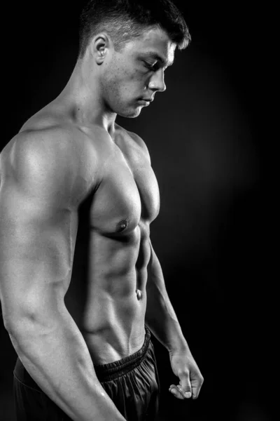 Sexy Young Athlete Posing Black Background Studio Fitness Bodybuilding Black — Stock Photo, Image