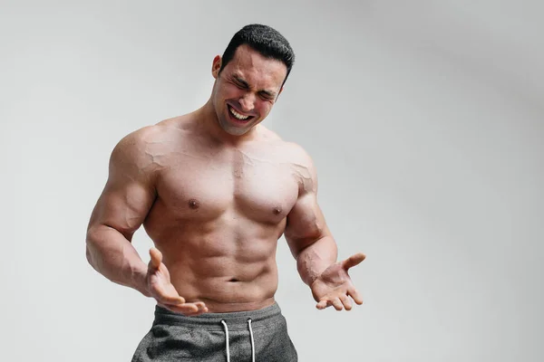 Sporty Guy Screams Rage White Background Anger Threat — Stock Photo, Image