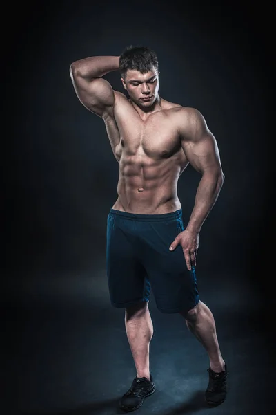 Sexy Young Athlete Posing Black Background Studio Fitness Bodybuilding — Stock Photo, Image