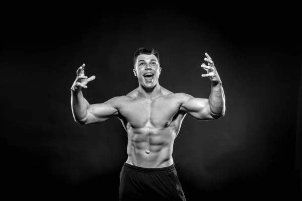 Sexig Ung Idrottsman Poserar Svart Bakgrund Studion Fitness Bodybuilding Svart — Stockfoto