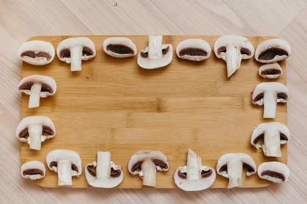 Skivad Färsk Svamp För Matlagning Vegetariska Rätter Hälsosam Kost — Stockfoto