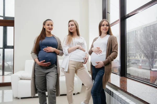 Grupo Jóvenes Embarazadas Comunican Clase Prenatal Atención Consulta Las Mujeres — Foto de Stock