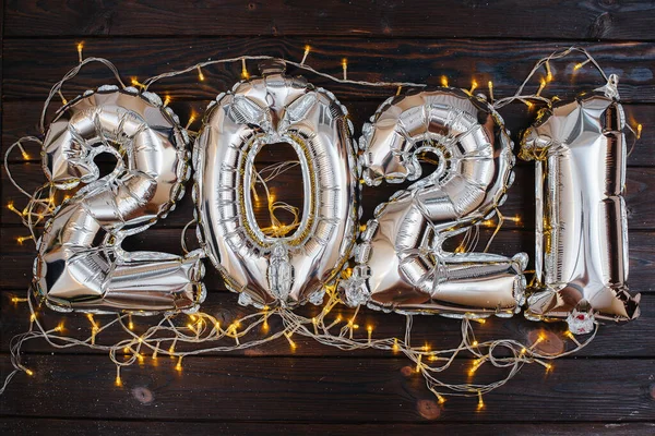 Feliz Año Nuevo 2021 Grandes Figuras Inflables 2021 Decoradas Con — Foto de Stock