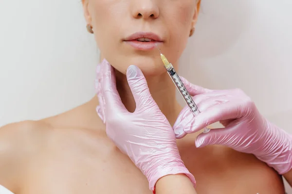 Lip Augmentation Procedure Beautiful Young Girl Cosmetology — Stock Photo, Image