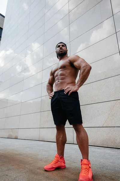 Sexy Man Posing Topless Hot Sun Fitness Lifestyle — Stock Photo, Image