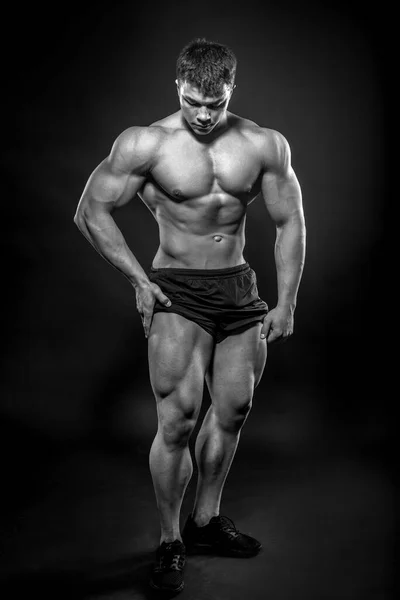 Sexy Young Athlete Posing Black Background Studio Fitness Bodybuilding Black — Stock Photo, Image