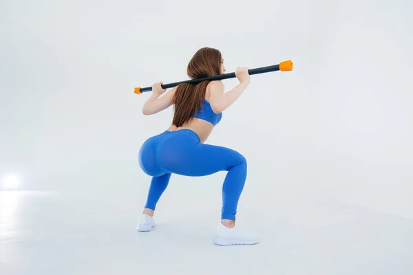 Szexi Fiatal Lány Végez Sport Gyakorlatok Fehér Alapon Fitness Egészséges — Stock Fotó