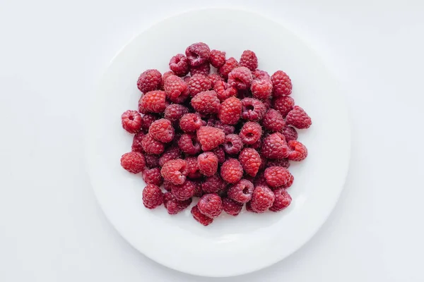 Red Raspberry Berries Close White Background Healthy Food Natural Vitamins — Stock Photo, Image