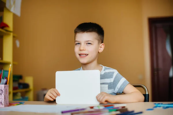 Ragazzo Età Scolare Compiti Casa Formazione Scuola — Foto Stock