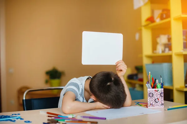 Ein Junge Schulalter Macht Hause Hausaufgaben Ausbildung Der Schule — Stockfoto