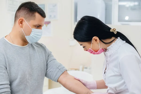 Man Blood Taken Vein Analysis Testing Viruses Formation Immune System — Stock Photo, Image