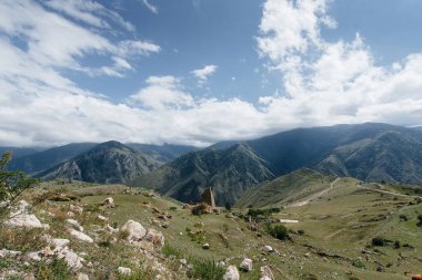 Güneşli bir günde etraflarındaki güzel dağlar ve vahşi yaşam