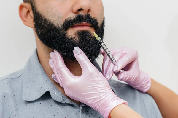 Cosmetic Procedure Lip Augmentation Wrinkle Removal Bearded Man Cosmetology — Stock Photo, Image