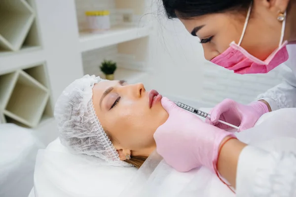 Cosmetology Procedure Lip Augmentation Wrinkle Removal Young Beautiful Girl Cosmetology — Stock Photo, Image