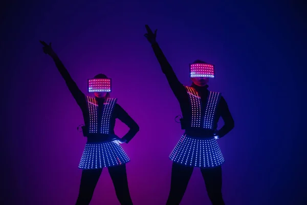 Dos Bailarines Sexy Disco Mueven Trajes Fiestas Bailes — Foto de Stock
