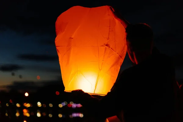 Evening Sunset People Relatives Friends Launch Traditional Lanterns Tradition Travel — Stock Photo, Image