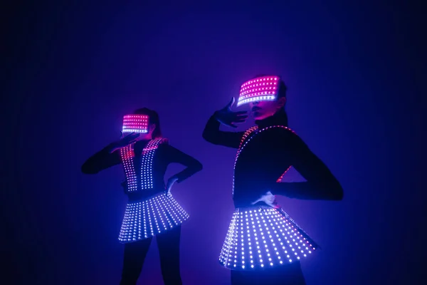 Zwei Sexy Disco Tänzerinnen Bewegen Sich Kostümen Feste Und Tänze — Stockfoto