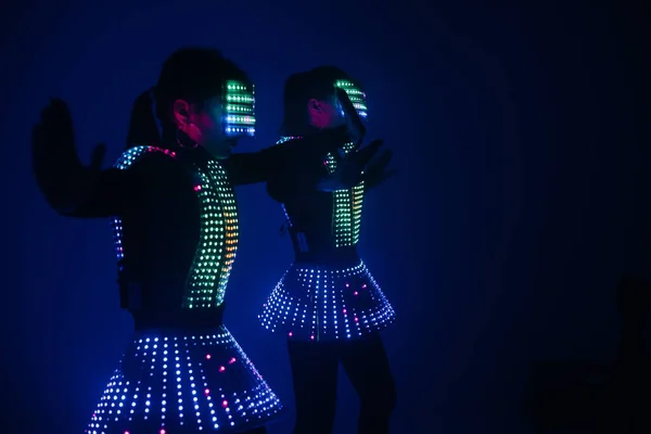 Due Ballerini Disco Sexy Muovono Costumi Feste Danze — Foto Stock