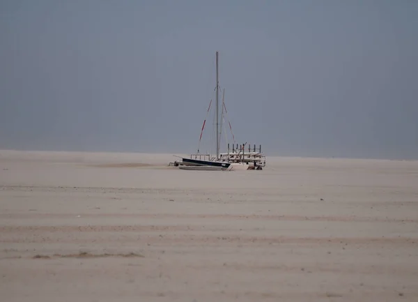 Boats Aground Low Tide East Frisian Island Borkum Overcast Spring — Stock Photo, Image
