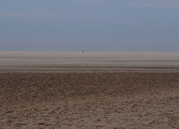 Одинокий Человек Путешествует Большому Пляжу Время Отлива Восточно Фризском Острове — стоковое фото
