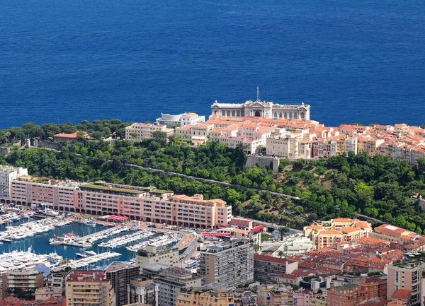 Vista Aérea Para Castelo Mônaco Mar Mediterrâneo Azul Profundo Por — Fotografia de Stock