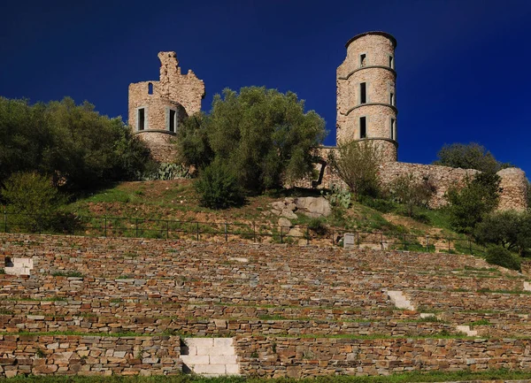 Ruína Antigo Castelo Romano Grimaud Provença França Belo Dia Outono — Fotografia de Stock