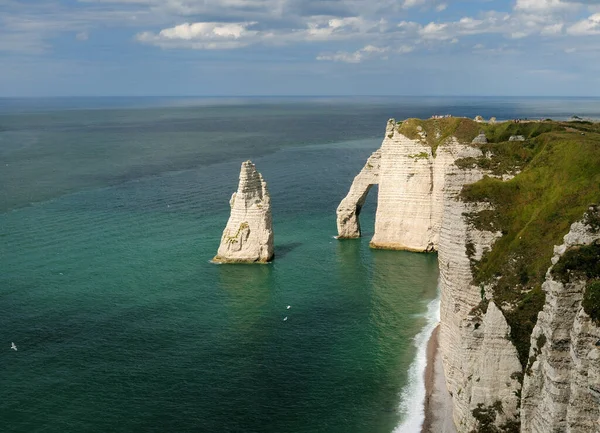Sea Stack Sur Côte Escarpée Chalk Cliff Etretat Normandie France — Photo