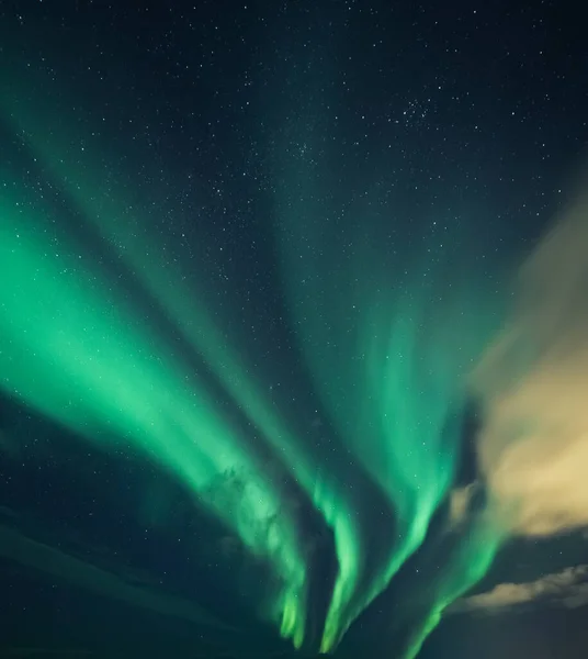 Aurora Boreal Luces Boreales Con Estrellas Cielo Nocturno Aurora Boreal — Foto de Stock