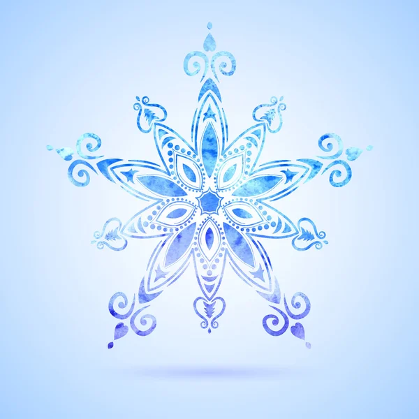 Aquarell blaue Schneeflocke — Stockvektor