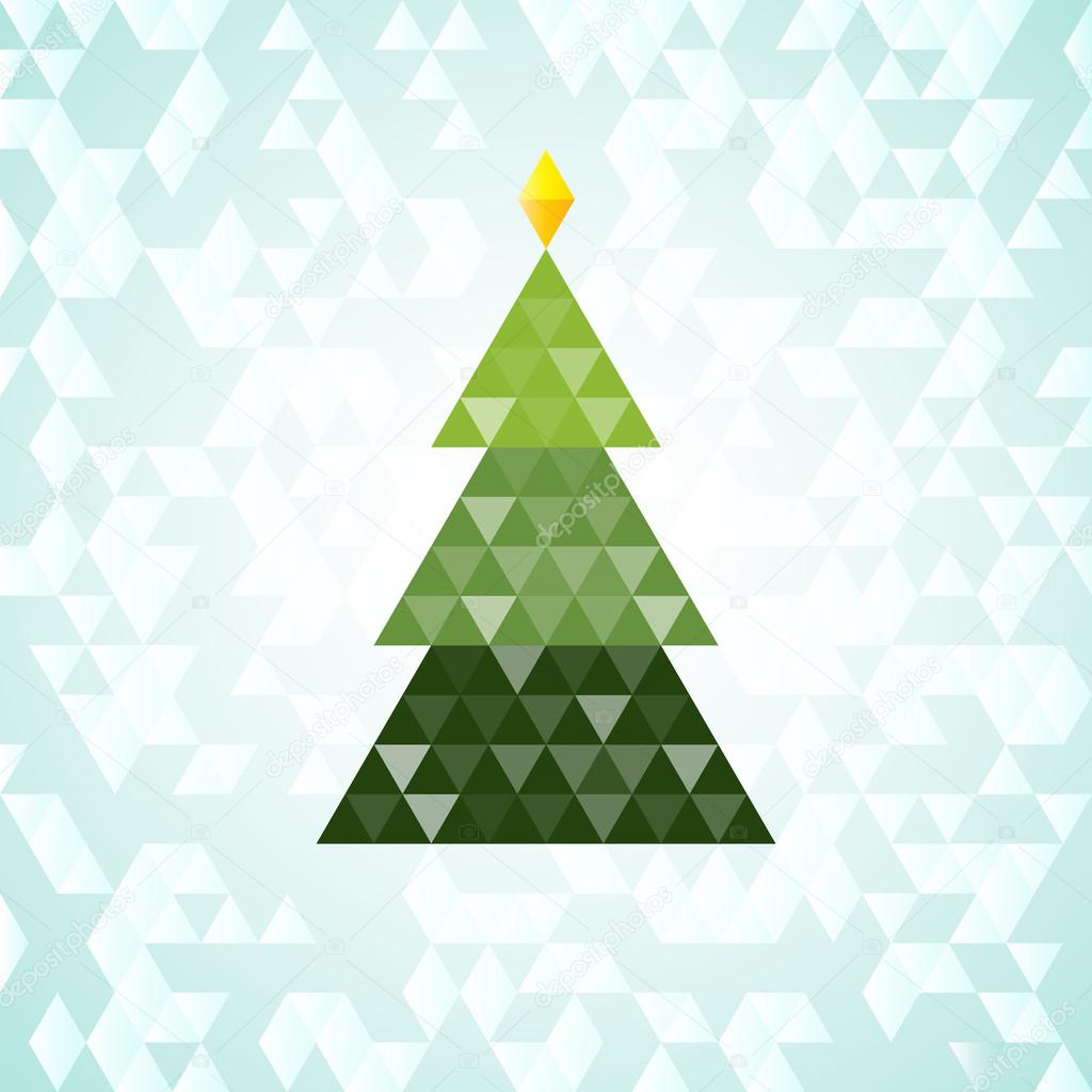 Merry Christmas green tree,  triangular pattern