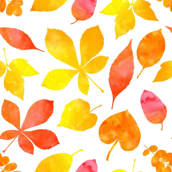 Orange watercolor painted autumn leaves vector seamless pattern — Stock Vector