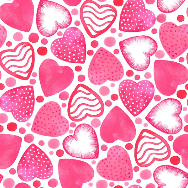 Romantic vector seamless pattern with watercolor hearts. Can be used for invitation card, wallpaper, pattern fills, web page background, surface textures, textile. — Stock Vector