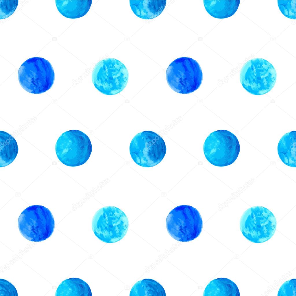 Blue watercolor circles vector seamless pattern
