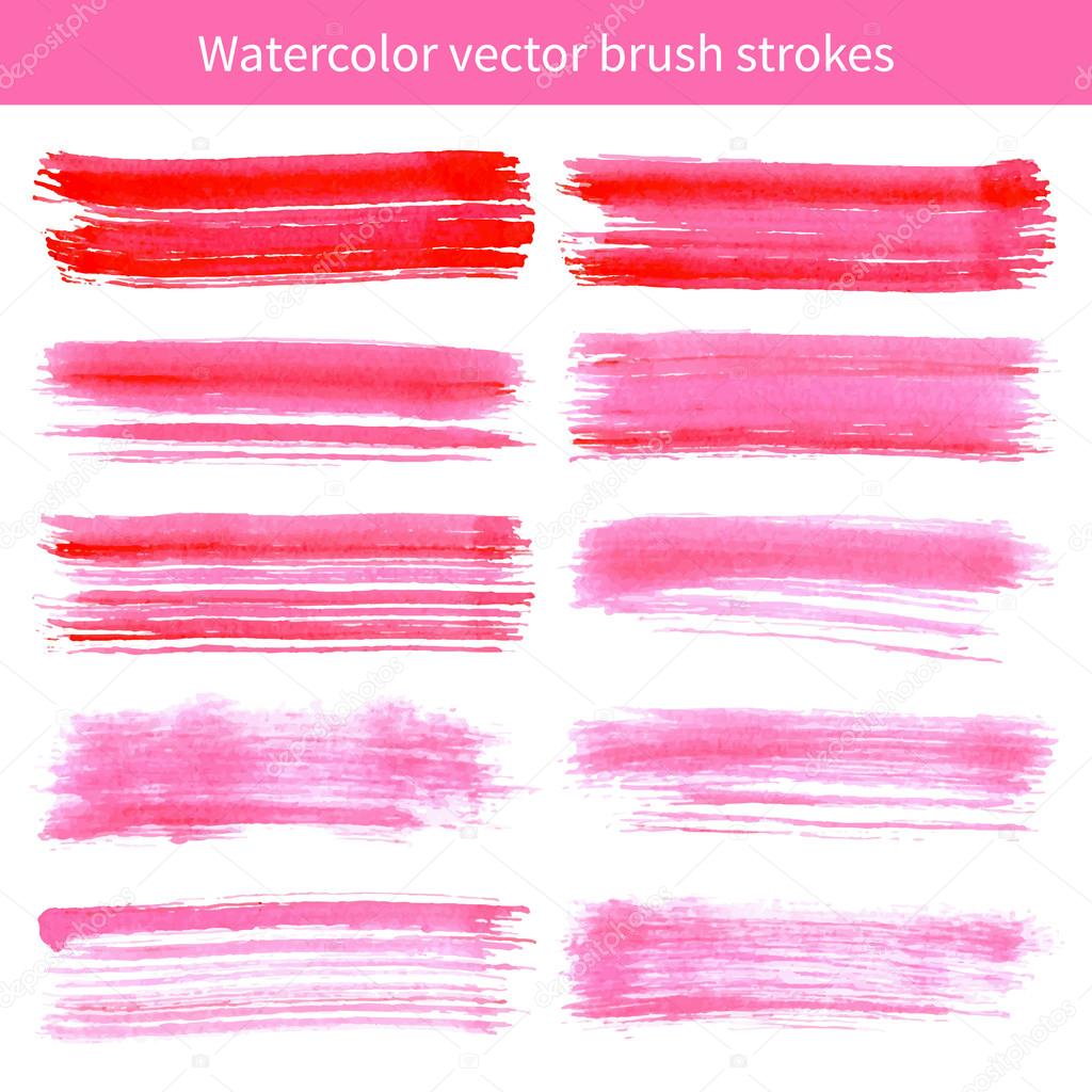 Bright pink watercolor brush vector strokes