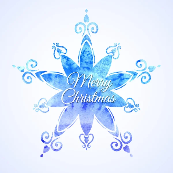 Acquerello blu fiocco di neve carta di Natale invernale — Vettoriale Stock