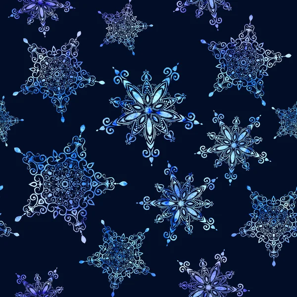 Aquarelle flocons de neige motif sans couture — Image vectorielle