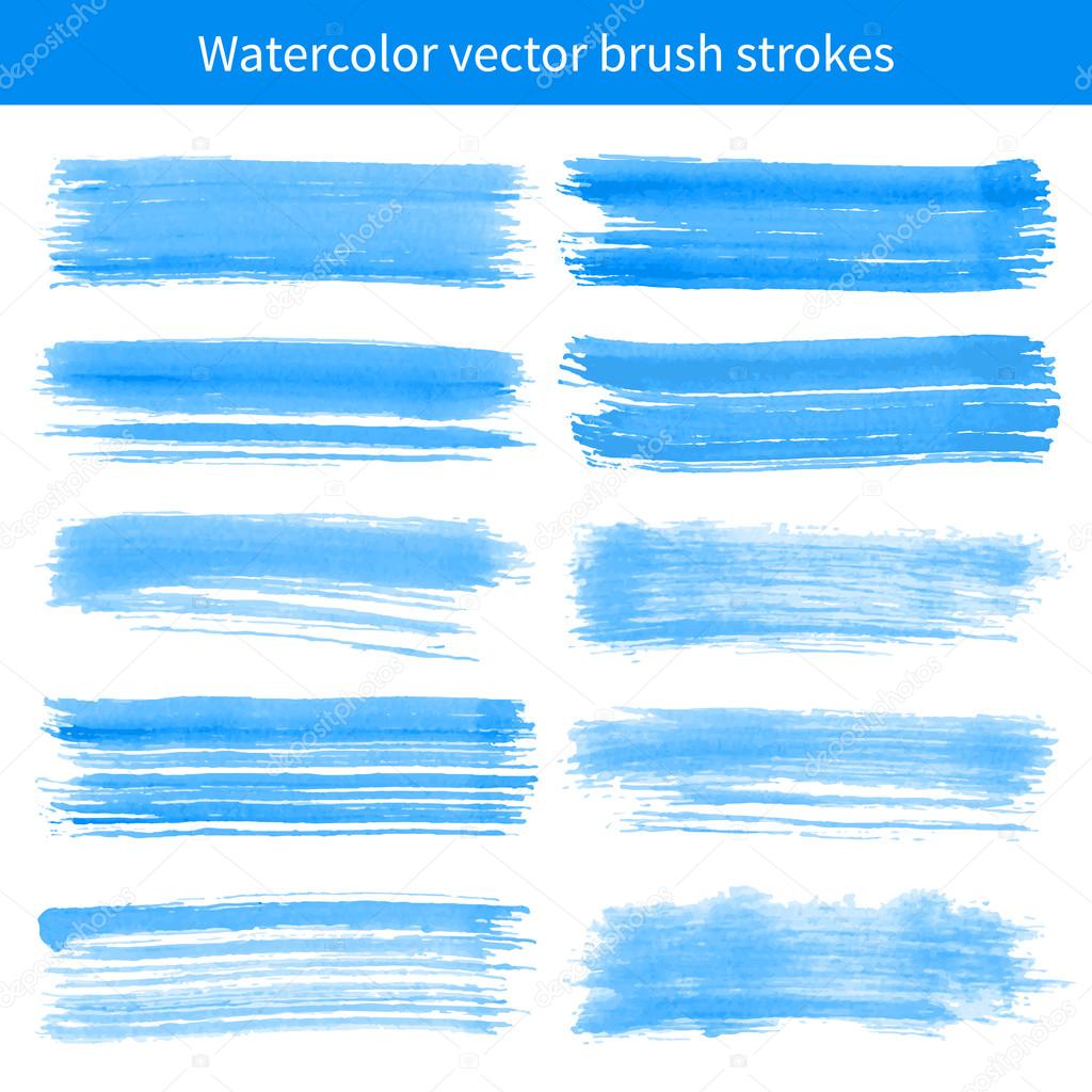 Bright blue watercolor brush vector strokes. Element for your design.