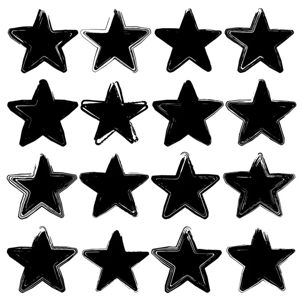 Conjunto de dieciséis estrellas vectoriales grunge. Elemento de diseño. Estrella vintage. Estrella retro . — Archivo Imágenes Vectoriales