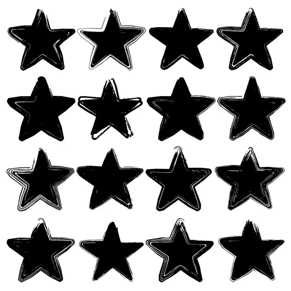 Conjunto de dieciséis estrellas vectoriales grunge. Elemento de diseño. Estrella vintage. Estrella retro . — Vector de stock