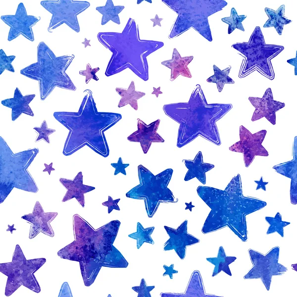 Azul acuarela estrellas pintadas vector patrón sin costura — Vector de stock