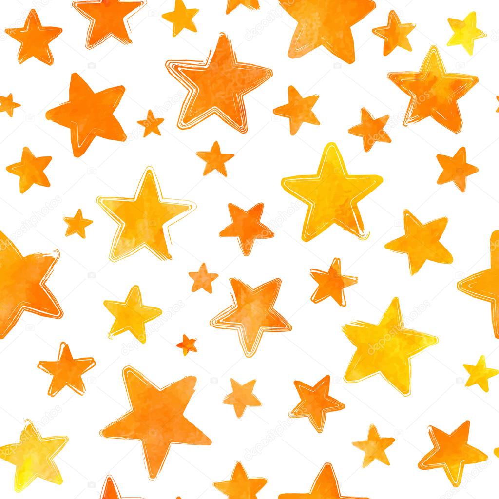 Orange watercolor painted stars vector seamless pattern