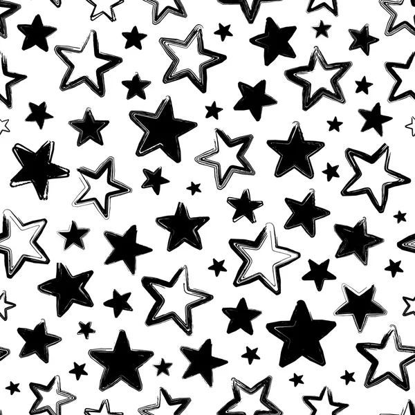 Vector seamless pattern with black stars on white background — Stock Vector