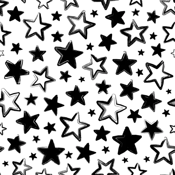 Patrón sin costura vectorial con estrellas negras sobre fondo blanco — Vector de stock