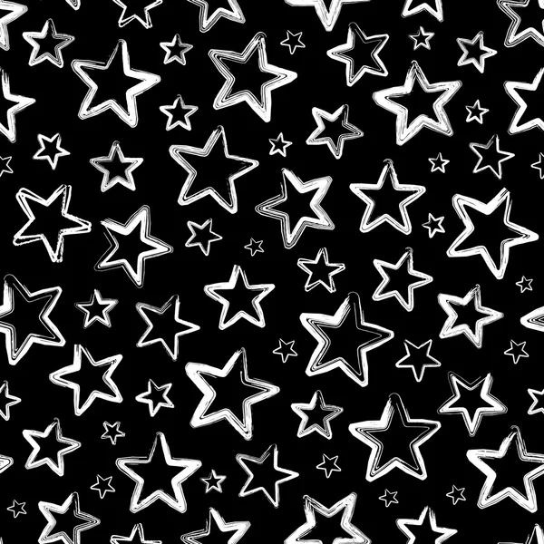 Vector seamless pattern with white stars on black background — Stock Vector