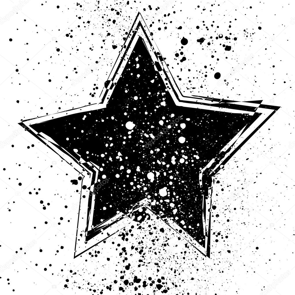 Vector illustration with grunge black star on white background. Elements for your design
